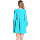 Electric Blue Lantern Sleeve Deep V-Neck Short Dress - Objet D'Art