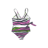 pink and green camo print Knot Side Bikini Swimsuit (Model S37) - Objet D'Art