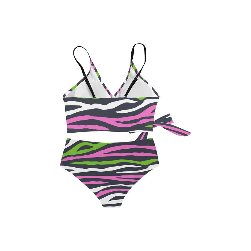 pink and green camo print Knot Side Bikini Swimsuit (Model S37) - Objet D'Art