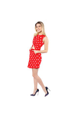 Red Polka Dot Sleeveless Cutout Waist Knotted Dress - Objet D'Art