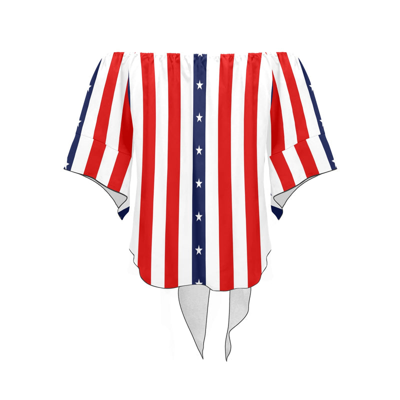 stars and stripes print 2 Off Shoulder Knot Front Blouse (Model T71) - Objet D'Art