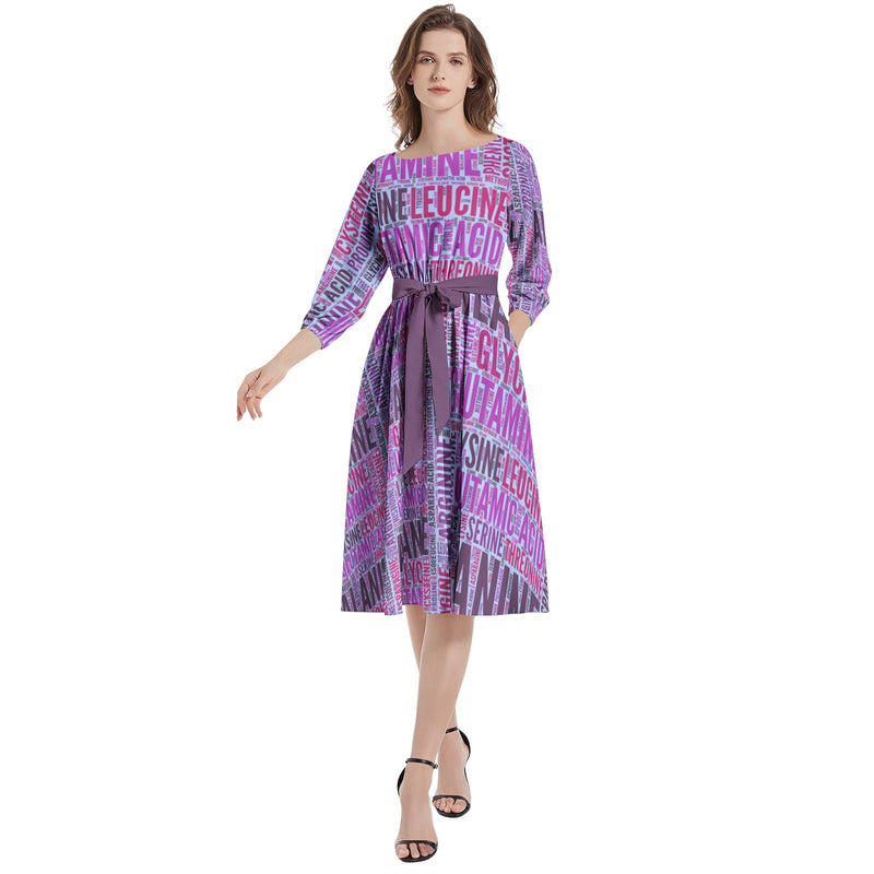 Amino Acid Boat Neck Belted Flared Dress - Objet D'Art
