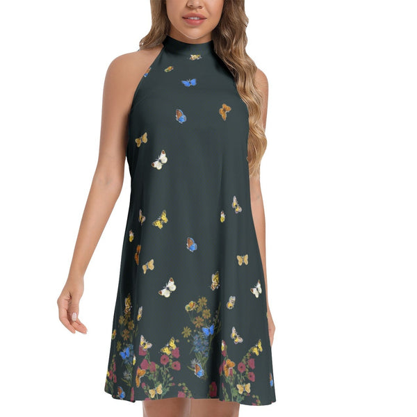 Tie Back Halter Neck Flared Dress