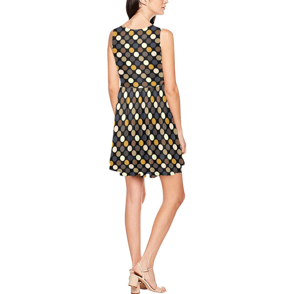 earthtone polka dot print 54 Thea Sleeveless Skater Dress(Model D19) - Objet D'Art
