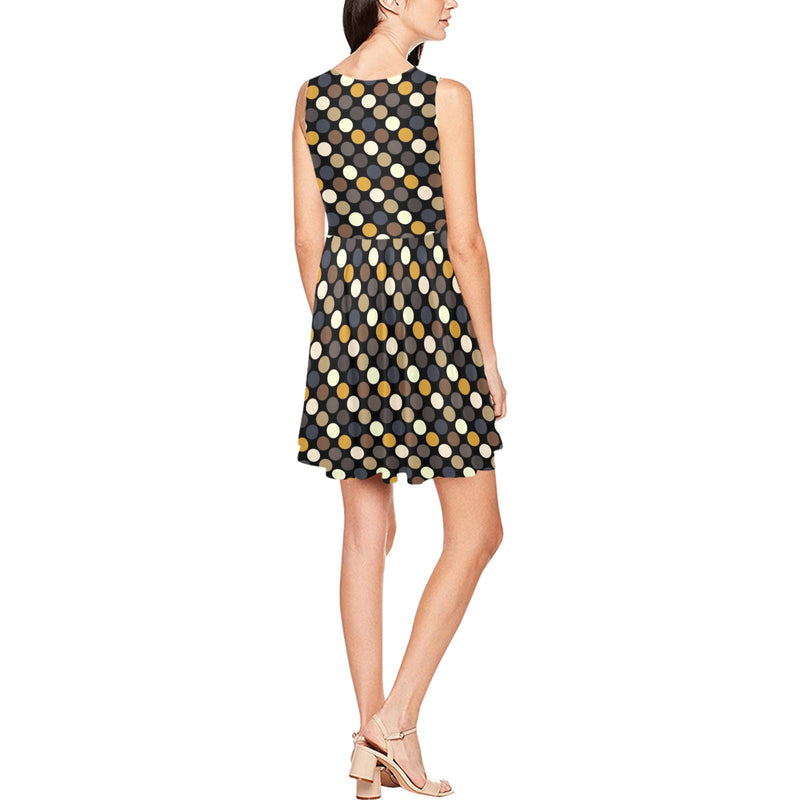 earthtone polka dot print 54 Thea Sleeveless Skater Dress(Model D19) - Objet D'Art