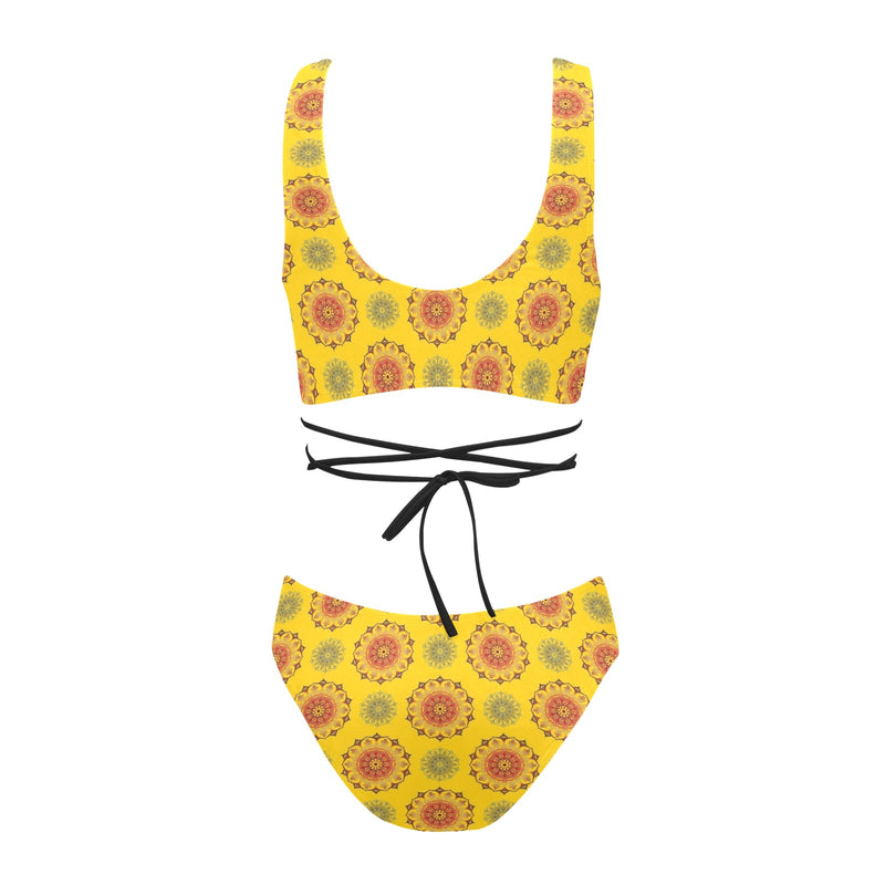 mandala gold print 3 Cross String Bikini Set (Model S29) - Objet D'Art