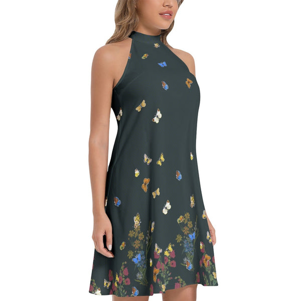 Tie Back Halter Neck Flared Dress