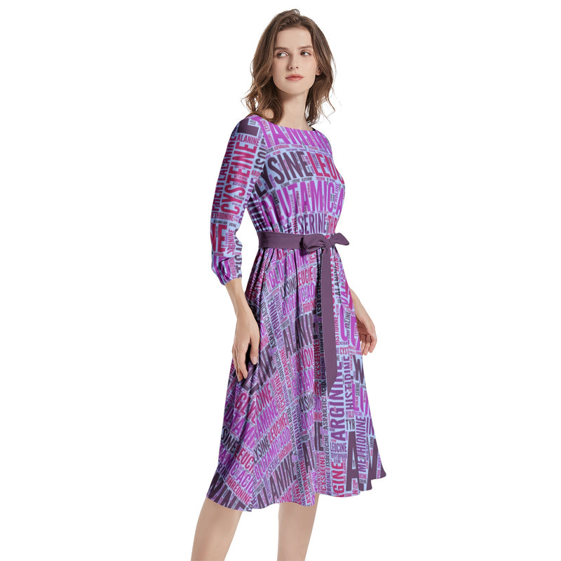 Amino Acid Boat Neck Belted Flared Dress - Objet D'Art