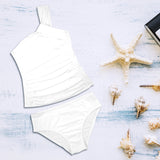 white solid print addsart Women's One Shoulder Backless Swimsuit (Model S44) - Objet D'Art