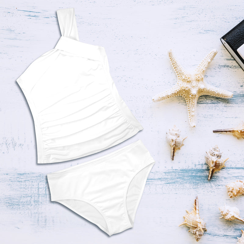 white solid print addsart Women's One Shoulder Backless Swimsuit (Model S44) - Objet D'Art