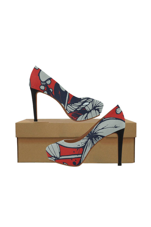 floral red shoes Women's High Heels (Model 044) - Objet D'Art