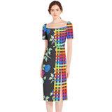 Floral Lattice Split Thigh Midi Bodycon Dress - Objet D'Art