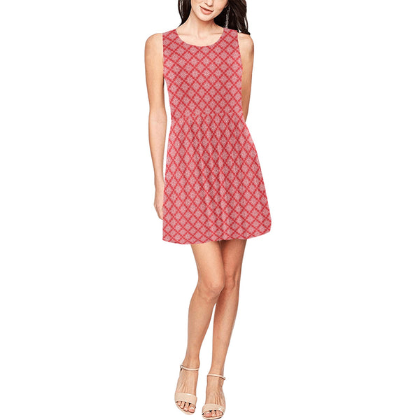 HEART PATTERN PRINT 2 Thea Sleeveless Skater Dress(Model D19) - Objet D'Art