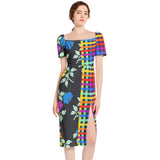 Floral Lattice Split Thigh Midi Bodycon Dress - Objet D'Art