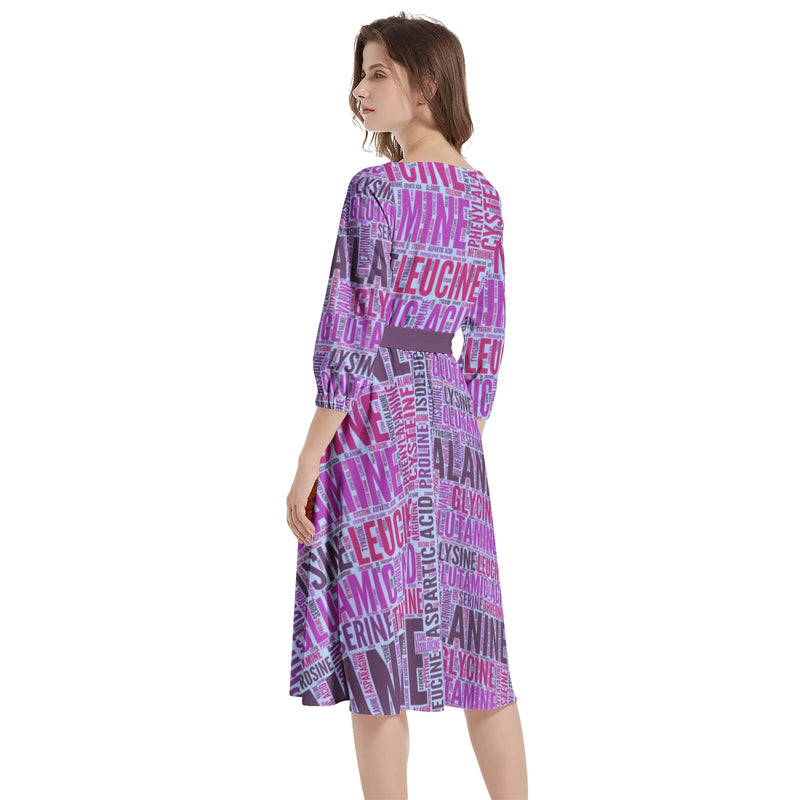 Amino Acid Boat Neck Belted Flared Dress - Objet D'Art