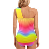 spectral gradient print Women's One Shoulder Backless Swimsuit (Model S44)