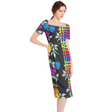 Floral Lattice Split Thigh Midi Bodycon Dress - Objet D'Art