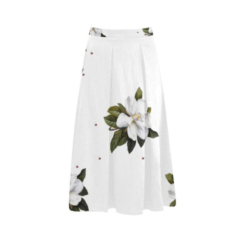 Magnolia on White Aoede Crepe Skirt - Objet D'Art