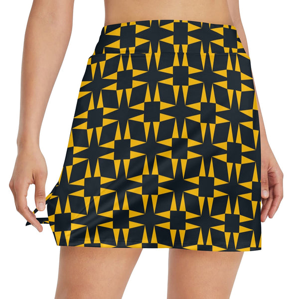 squ tri print Women's Golf Skirt with Pockets (Model D64) - Objet D'Art