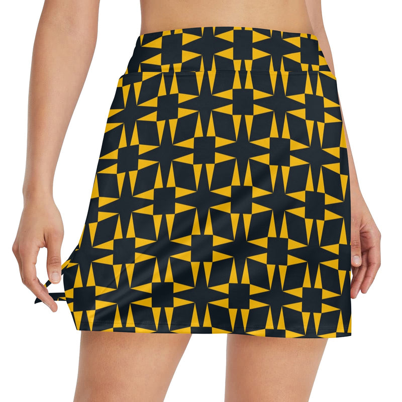 squ tri print Women's Golf Skirt with Pockets (Model D64) - Objet D'Art