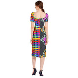 Floral Lattice Split Thigh Midi Bodycon Dress - Objet D'Art