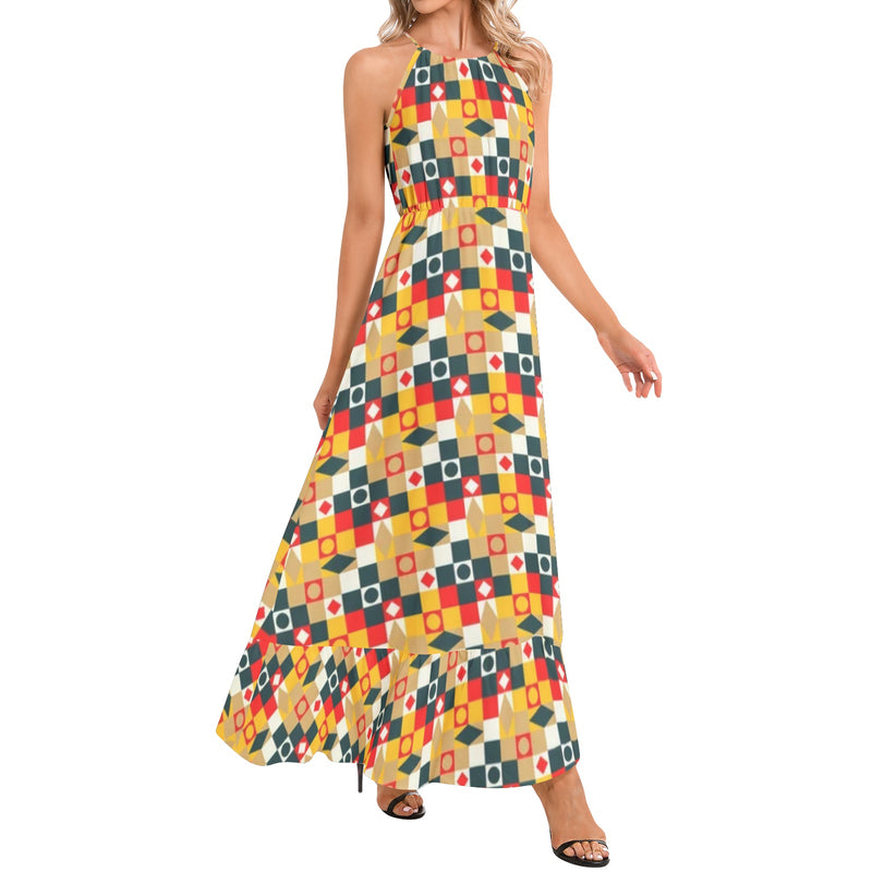Ruffle Hem Halter Neck Maxi Dress - Objet D'Art
