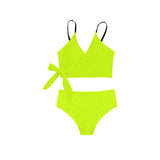 bright neon green print Knot Side Bikini Swimsuit (Model S37) - Objet D'Art