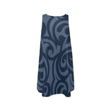 scroll blue print Sleeveless A-Line Pocket Dress (Model D57) - Objet D'Art