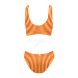 mandala striped red yellow orange Cross String Bikini Set (Model S29) - Objet D'Art