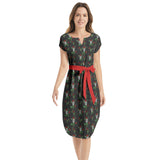 Skulls and Roses Notched Neck Belted Dress - Objet D'Art