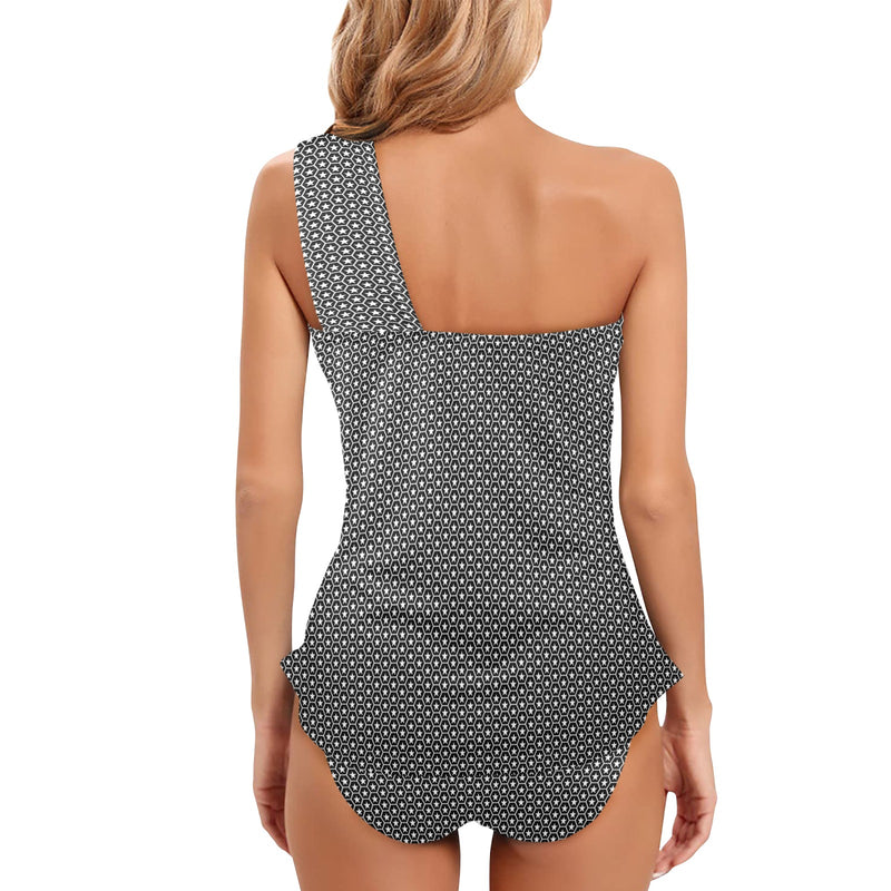 hex star print 5A Women's One Shoulder Backless Swimsuit (Model S44) - Objet D'Art