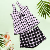 lav 3 print 3A Women's Vest Skirt Split Swimsuit (Model S47) - Objet D'Art