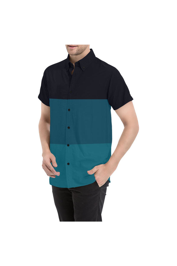 Tri-color in Blue Men's All Over Print Short Sleeve Shirt - Objet D'Art