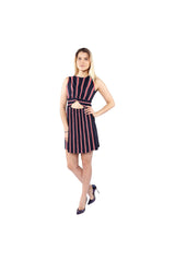 Blue and Orange Stripe Sleeveless Cutout Waist Knotted Dress - Objet D'Art Online Retail Store