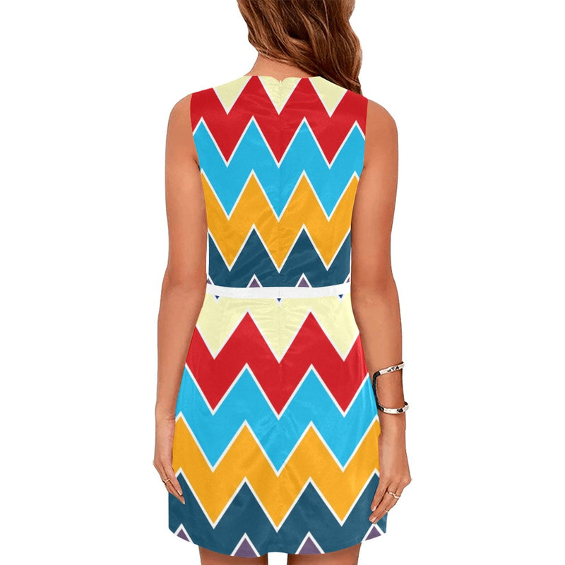 waves14 print Eos Women's Sleeveless Dress (Model D01) - Objet D'Art