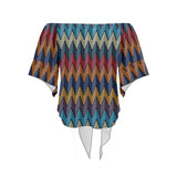 waves colored print 5 Off Shoulder Knot Front Blouse (Model T71) - Objet D'Art