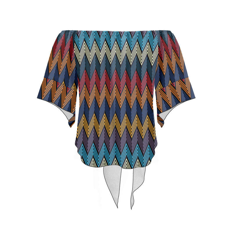 waves colored print 5 Off Shoulder Knot Front Blouse (Model T71) - Objet D'Art
