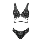 black bandana Cross String Bikini Set (Model S29) - Objet D'Art