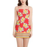 Royal Floral Sleeveless Square Neckline Spaghetti Strap Mini Dress - Objet D'Art
