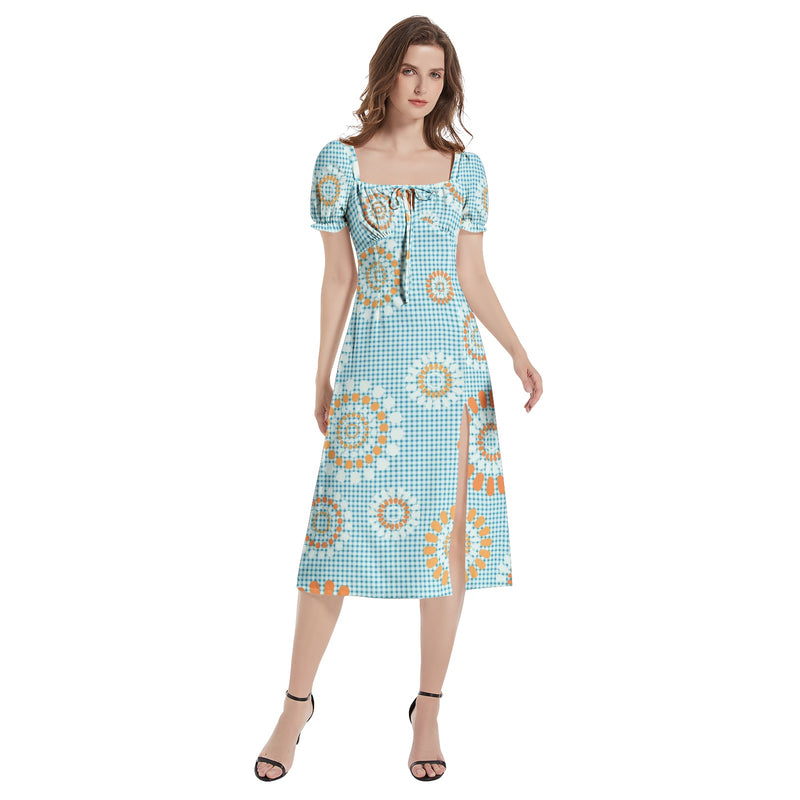 Puff Sleeve Split Thigh Midi Dress - Objet D'Art