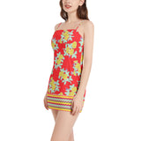 Royal Floral Sleeveless Square Neckline Spaghetti Strap Mini Dress - Objet D'Art