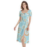 Puff Sleeve Split Thigh Midi Dress - Objet D'Art