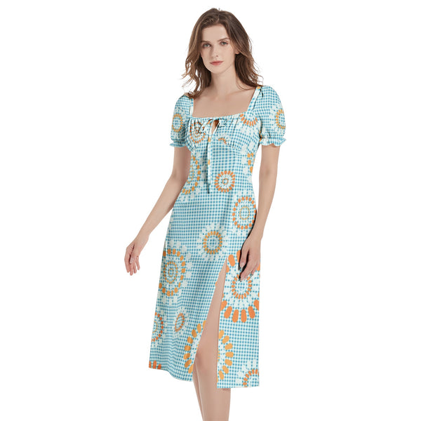 Puff Sleeve Split Thigh Midi Dress - Objet D'Art