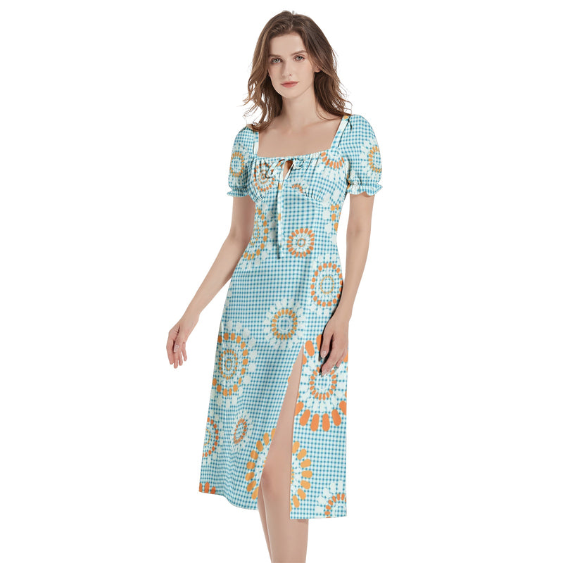 Puff Sleeve Split Thigh Midi Dress - Objet D'Art