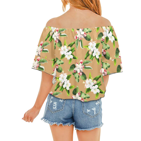 APP BLOSSOM PRINT 10 Off Shoulder Knot Front Blouse (Model T71) - Objet D'Art