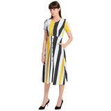 Swallowtail Stripes Puff Sleeve Button Through Dress - Objet D'Art