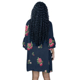 floral blue rose print 5 Half Sleeves V-Neck Mini Dress (Model D63) - Objet D'Art