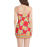 Royal Floral Sleeveless Square Neckline Spaghetti Strap Mini Dress - Objet D'Art