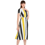Swallowtail Stripes Puff Sleeve Button Through Dress - Objet D'Art