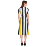 Swallowtail Stripes Puff Sleeve Button Through Dress - Objet D'Art